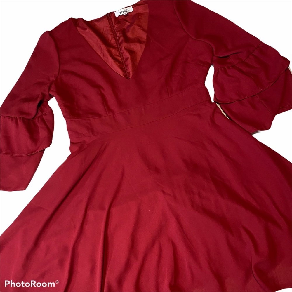BB Dakota Dark Red Dress V neck Sz 10 - Picture 6 of 12